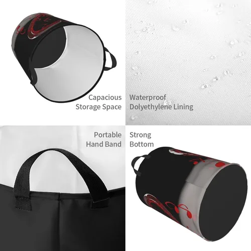 Miniatura 4 de Music Note Heart print Circular Hamper Waterproof Storage Bin Organizer Basket Laundry Hamper With Handles For Clothes Toys Small