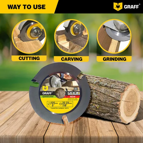 Miniatura 6 de GRAFF SPEEDCUTTER Disco de tallado de madera de 5 pulgadas para amoladora angular - Hoja de sierra circular para cortar, esculpir y dar