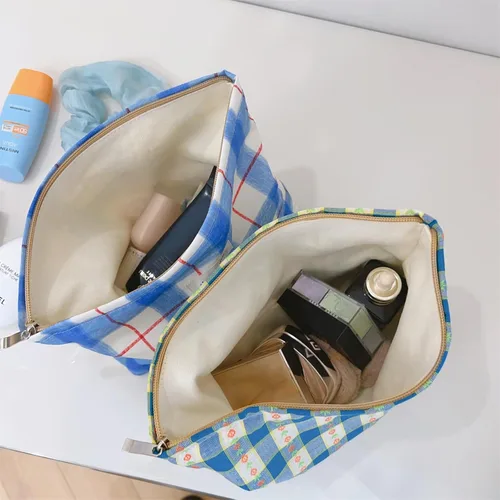 Miniatura 4 de Wudygirl Bolsa de maquillaje de lona para mujer, organizador estético de maquillaje, bolsa de maquillaje de viaje, bolsa de aseo para bolso, bolsa