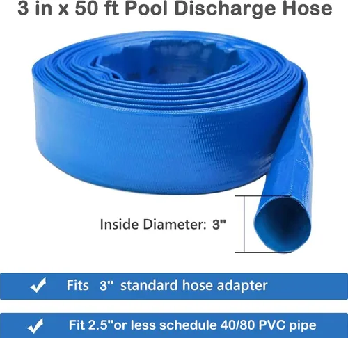 Miniatura 4 de Eastran Manguera de retrolavado azul de 3 pulgadas de diámetro x 50 pies para piscinas, 5 pulgadas de ancho cuando la manguera de piscina se coloca