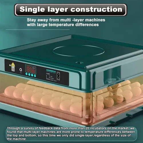 Miniatura 2 de Incubadora de huevos, 120/128 huevos de gallina automática con girador automático de huevos, pantalla digital LED, incubadora de control de humedad