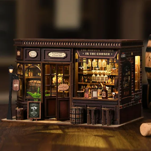 Miniatura 15 de Kit de rincón de libros, casa en miniatura de madera 3D Biblioteca de rimas antiguas para decoración de estanterías, manualidades relajantes