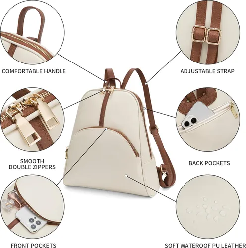 Miniatura 3 de seyfocnia Mochila de viaje para mujer beige, Beige, Computadora portátil