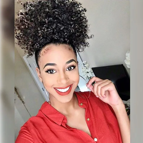 LEOSA YiTi - Cola de caballo afro alta con cordón corto afro rizado con clip en moño de pelo rizado sintético hecho de fibra con clips (negro)
