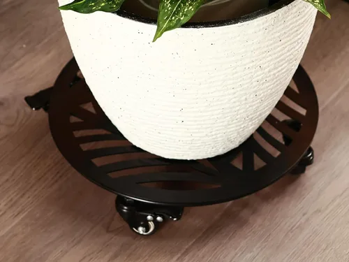 Miniatura 9 de 1 paquete de 30 cm de gran organizador de plantas de metal con 3 ruedas de PU metálicas, soporte rodante para plantas con ruedas para interiores
