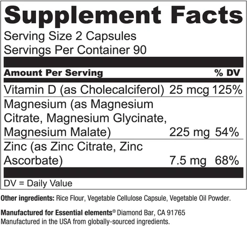 Miniatura 7 de Elementos Esenciales Magnesio Plus Zinc con Vitamina D3 Científicamente Formulado para Apoyo al Corazón, Huesos y Músculos Complejo de Magnesio