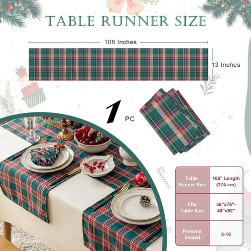 Miniatura 5 de Camino de mesa a cuadros de Navidad de búfalo, camino de mesa rectangular de cuadros de Navidad para decoración de mesa de cena de fiesta de Navidad