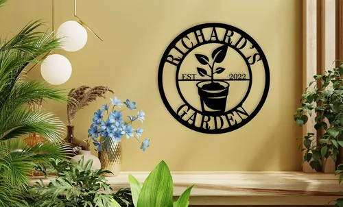 Miniatura 7 de Letrero de metal personalizado para jardín, letrero de pared para decoración al aire libre con nombre personalizado, arte de pared con apellido
