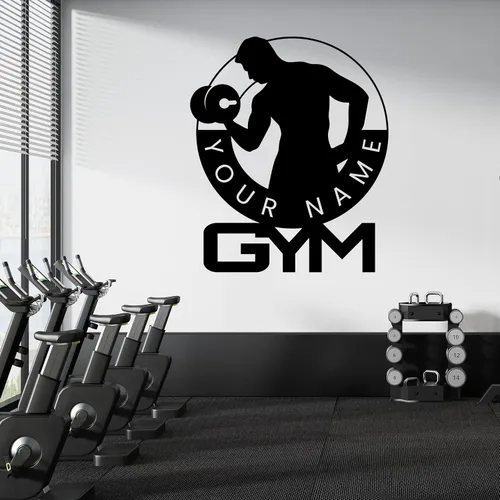 Miniatura 3 de Dibujo de culturista personalizado con logotipo de gimnasio – Deportista con pintura de peso gimnasio personalizado – Culturista en marco redondo