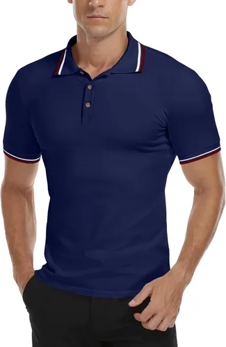 Miniatura 5 de MLANM Men's Polo Regular-Fit Quick-Dry Golf Striped Short Sleeve Collared T-Shirts