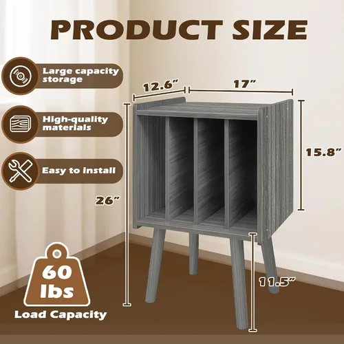 Miniatura 2 de Montex Soporte para tocadiscos, mesa de almacenamiento de discos de vinilo con 4 gabinetes, soporte giratorio moderno de mediados de siglo, mesa