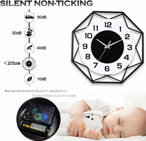 Miniatura 3 de Dankeit Reloj de pared decorativo de 13 pulgadas, cuarzo silencioso de calidad sin tictac, funciona con pilas, grande para sala de estar, cocina, 697