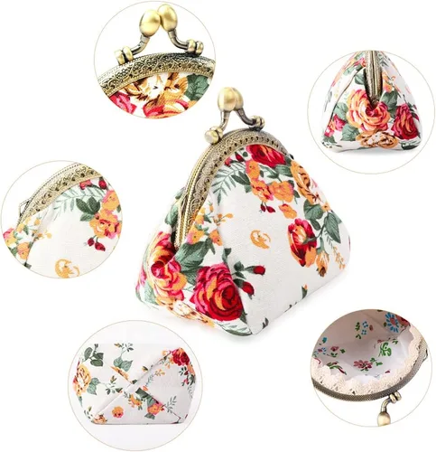 Miniatura 2 de Oyachic Monedero estampado vintage con hebilla de embrague, monedero con cierre de beso, monedero con cierre floral, carteras para mujer
