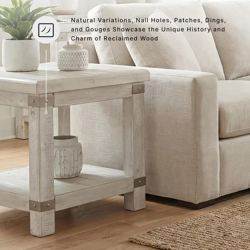 Miniatura 6 de Signature Design by Ashley Carynhurst Farmhouse - Mesa auxiliar rectangular con estante inferior, 2 tomas eléctricas y 2 puertos USB, madera, 24