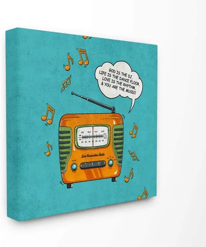 Stupell Industries Dios es el DJ Vintage Comic Lienzo, diseño azul y naranja, multicolor