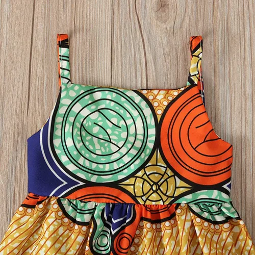 Miniatura 5 de Vestido de princesa africana Dashiki con tirantes 3D para niñas y niñas pequeñas (naranja, 6-7 años)