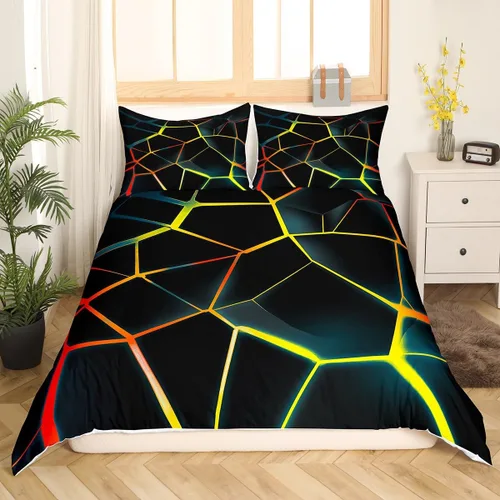 Miniatura 22 de Funda de edredón hexagonal verde estereoscópica de nido de abeja para niños, diseño geométrico de colmena, funda de edredón geométrica de panal