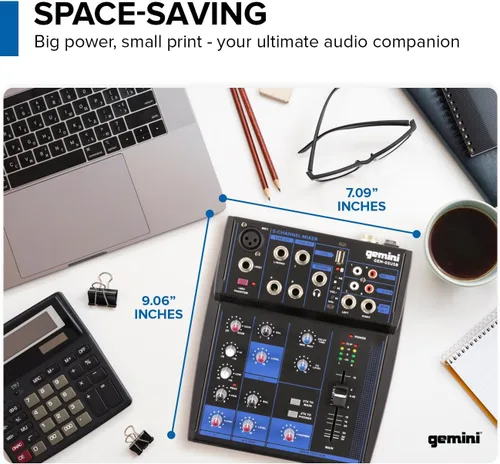 Miniatura 4 de Gemini - Mezclador de audio Bluetooth de 5 canales - USB, FX, Phantom Power - Mezclador compacto para DJ y estudio, interfaz de audio para PC