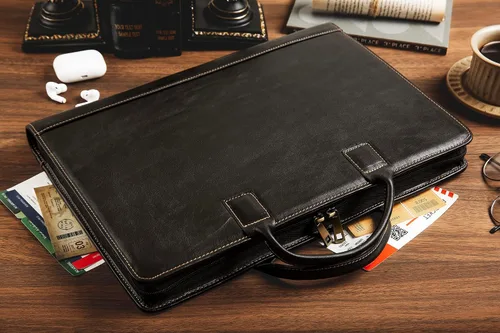 Miniatura 11 de Portafolio de Cuero Genuino, Organizador Padfolio con Asa, Padfolio Personalizado, Padfolio con Cremallera para Hombres y Mujeres, Adecuado