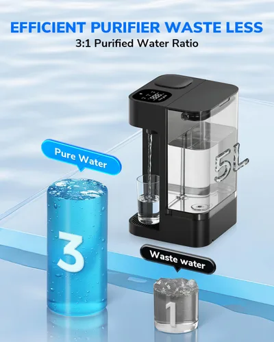 Miniatura 6 de Ecoviva Mate 3 - Filtro de agua de ósmosis inversa para encimera, sin instalación, jarra portátil de llenado automático, 3:1 de puro para drenar