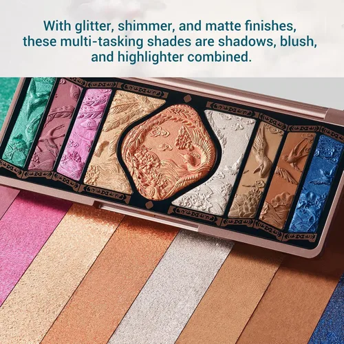Miniatura 2 de FLORASIS Paleta de maquillaje Phoenix con grabado floral, Paleta de sombras de ojos natural de larga duración y mezclable para mujeres