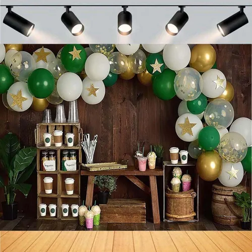 Miniatura 3 de Fondo rústico de madera marrón para cafetería, café, helado, fondo, fotografía, globos, estrellas, fotografía, fondo, decoración de retrato