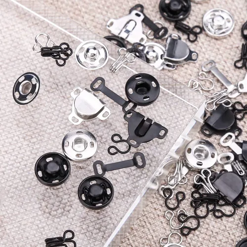 Miniatura 4 de Kit de costura de 50 pares de ganchos y ojales, 3 estilos de ganchos de costura y cierre de ojos, botones a presión de metal, cierres de gancho