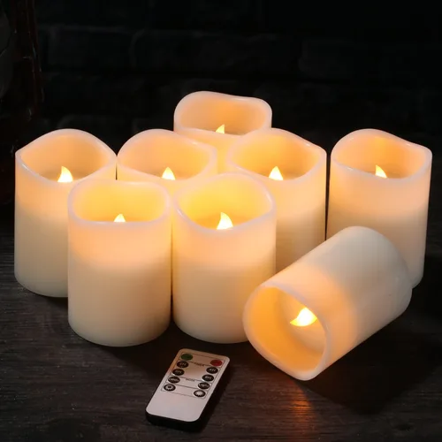 Miniatura 5 de Juego de 12 velas sin llama, funciona con pilas, velas LED de cera real de pilar (3 pulgadas de profundidad x 4 pulgadas) con control remoto de 10