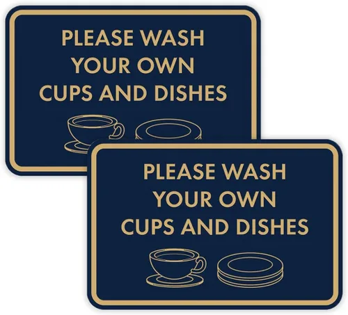 Miniatura 14 de Letrero clásico enmarcado con texto en inglés «Please Wash Your Own Cups and Dishes» (oro cepillado), pequeño