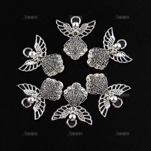 Miniatura 7 de AUEAR, Colgantes de plata antigua con dijes de ángel para hacer joyas de bricolaje, collar y pulsera