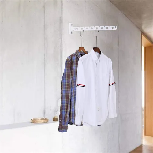 Miniatura 7 de Percha de ropa de montaje en pared, acero inoxidable, colgador de ropa para secadora, color blanco, retráctil, perchas de pared para ropa, armario