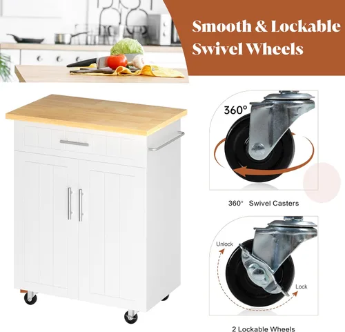 Miniatura 3 de SUNLEI Isla de cocina con ruedas con gabinete de almacenamiento y cajón, mesa de cocina rodante de 26 pulgadas de ancho, mango de carrito
