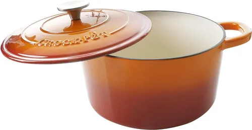 Miniatura 2 de Crock Pot olla para horno holandés de hierro fundido artesanal de 7 cuartos de galón, Anaranjado atardecer