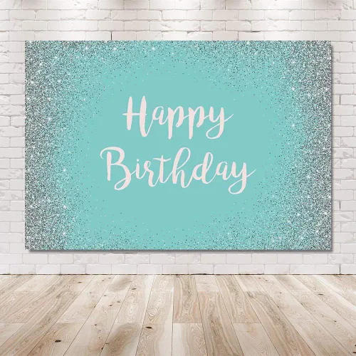Miniatura 6 de MEHOFOND Fondo de fotos con purpurina plateada y turquesa, accesorios de fondo azul brillante plateado para niña dulce 16 niña feliz cumpleaños