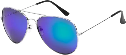 Wodison Gafas de sol clásicas para niños y niñas, lentes de sol reflectantes con marco de metal, marco plateado, lentes azules y verdes, plateado