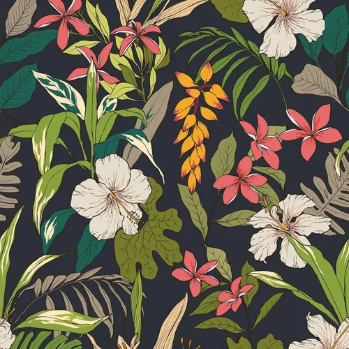 VEELIKE Papel tapiz floral negro de 17.7 x 118 pulgadas, papel tapiz tropical oscuro para dormitorio, baño, autoadhesivo, extraíble, botánico, papel