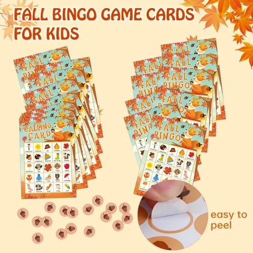 Miniatura 6 de SICOHOME Tarjetas de bingo de otoño para niños, 26 jugadores, juego de bingo de Acción de Gracias para niños y adultos, otoño, Halloween, Acción