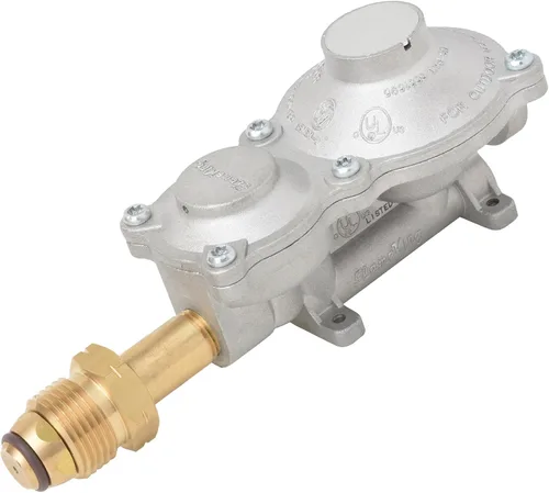 Flame King - Regulador de propano LP de 2 etapas montado horizontalmente de 160,000 BTU con POL para casas rodantes, furgonetas, remolques,