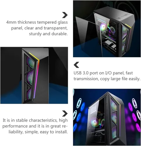 Miniatura 4 de SOLUSTRE ATX - Carcasa para computadora de escritorio con iluminación colorida