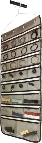 Miniatura 4 de Organizador de joyas colgante de doble cara con colgador para armario, collar, aretes, pulsera, anillo, soporte de viaje