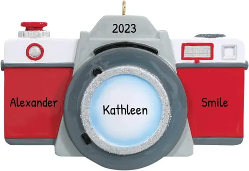 Adorno personalizado para cámara 2025 – Adornos de cámara vintage rojos para árbol de Navidad, decoraciones vintage, regalos de fotógrafo, adornos