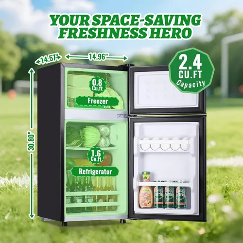 Miniatura 3 de DEMULLER - Refrigerador mini de 2.4 pies cúbicos con congelador superior, refrigerador compacto de doble puerta de tamaño para apartamento para uso