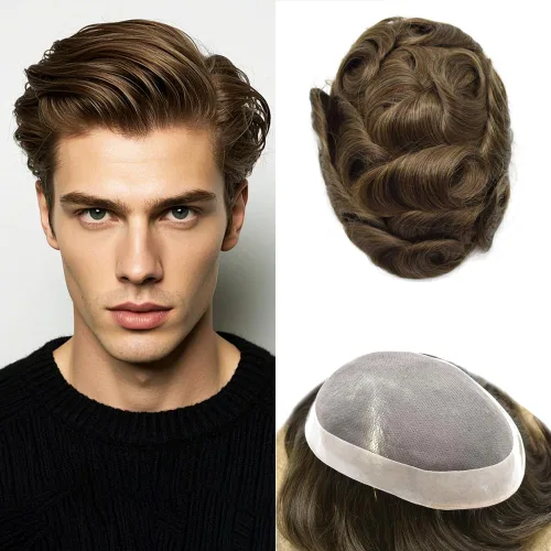 Miniatura 22 de Mens Toupee Hair Piece For Men Fine Mono Men Hair System Toupee For Men Hair Piece Real Human Hair System For Men Protesis Capilar Para Hombre 6x9