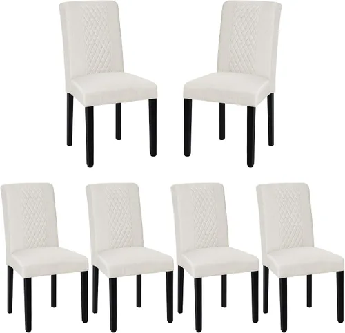 Miniatura 12 de VECELO Juego de 2 sillas de comedor, patas de madera tapizadas de tela con respaldo alto para cocina, sala de estar, color beige