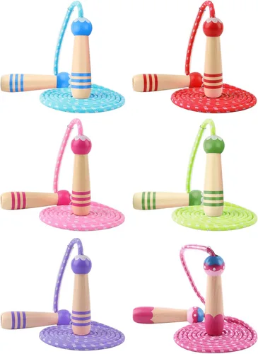 Miniatura 7 de Cuerda de Saltar para Niños, Lorvain Cuerda de Saltar Ajustable, Cuerdas de Saltar para Niños con Mango de Madera para Niñas y Niños, Cuerdas