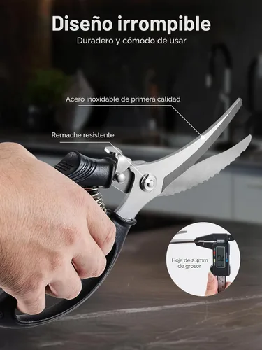 Miniatura 7 de Tijeras para aves de corral, tijeras de cocina resistentes con mango antideslizante y bloqueo de seguridad, tijeras para aves de corral para carne