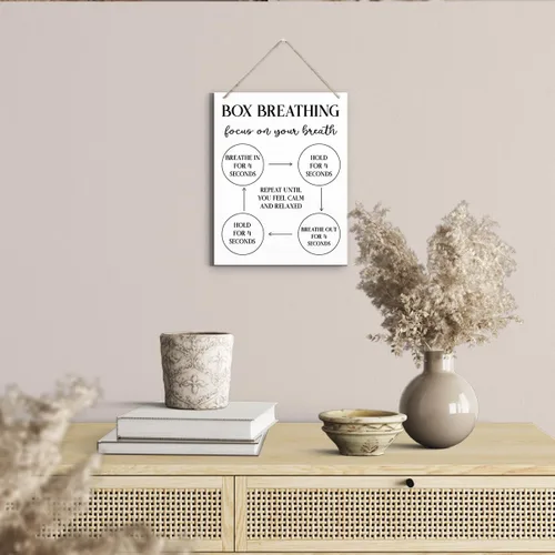 Miniatura 5 de Cartel de respiración de caja, letrero de enfoque en tu respiración, decoraciones de terapia, decoración de placas de madera colgantes, decoración