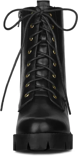 Miniatura 3 de Allegra K Botas de combate de tacón grueso con plataforma con cordones para mujer, M