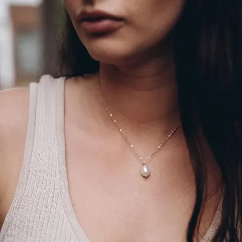 Miniatura 2 de BRAYEG Collar de perlas de oro de 14 quilates para mujer, delicados collares con colgante de perlas de oro ajustables simples collares de perlas