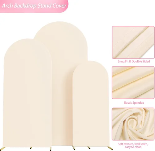 Miniatura 4 de Wokceer Juego de 3 fundas de arco de boda de elastano ajustadas para arco de boda para parte superior redonda, soporte de arco de Chiara para Beige
